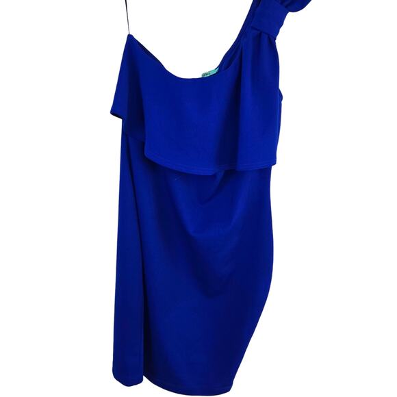 Misses junior teen dress size M medium blue one shoulder bow petite  8 10 - Picture 3 of 9